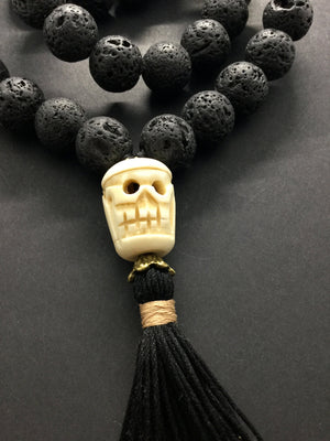 Skull Resin Bead Necklace Mala Hand-Knotted with Colored Silk - Indiodyssey